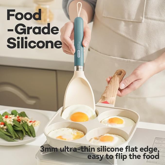 Silicone Small Spatula for Cooking Flexible Turner with Solid Inner Core and Heat Resistant Nylon Handle Ideal Spatula for Non-Stick Cookware