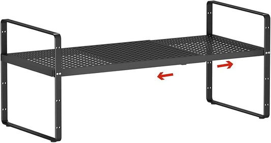 Expandable Cabinet Countertop Shelves 16.5-27?쇺셂, Adjustable Metal Spice Rack Organizer, Stackable Kitchen Counter Storage Shelves Organizers for Cabinet Organization, Black