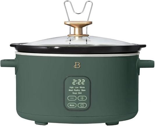 Beautiful 6 Quart Programmable Slow Cooker by Drew Barrymore ??Large Capacity, Ceramic Removable Pot, Tempered Glass Lid, Dishwasher Safe, Auto Keep Warm (Thyme Green)