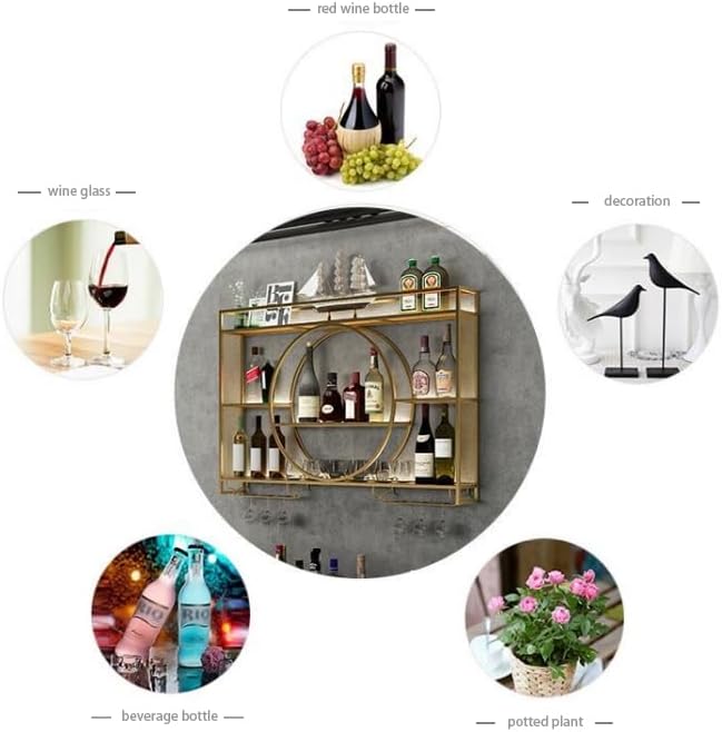 55 Inch Wall Mounted Wine Rack, 3-Tier Wall Bar Shelves for Liquor Bottles, Large Capacity Bar Shelves Wall Mounted with Glass Holder for Home Bar, Kitchen & Dining Room, Black