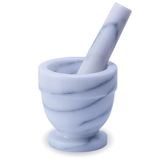 Marble Mortar and Pestle Set, 150ml, Spice Grinder, Herb Ginder, Unpolished Marble Spice Crusher, Kitchen Utensil (4"X4"), Taiwan Select