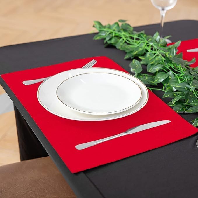 Rinpon Cloth Red Placemats Set of 8, Linen Type Fabric Placemats Machine Washable Heat Resistant Placemats Polyester Place Mats for Halloween, Thanksgiving, Christmas and Valentine Dining Table (Red)