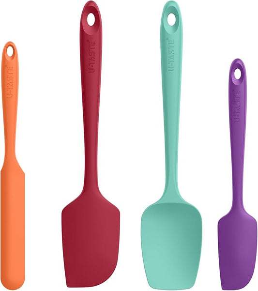 High Heat Resistant Silicone Spatula: U-Taste 600쨘F Hot-Proof Food Grade Rubber Kitchen Baking Scraper, Flexible and Sturdy Cooking Utensil for Mixing Scraping in NonStick Cookware (4PCS, Multicolors)