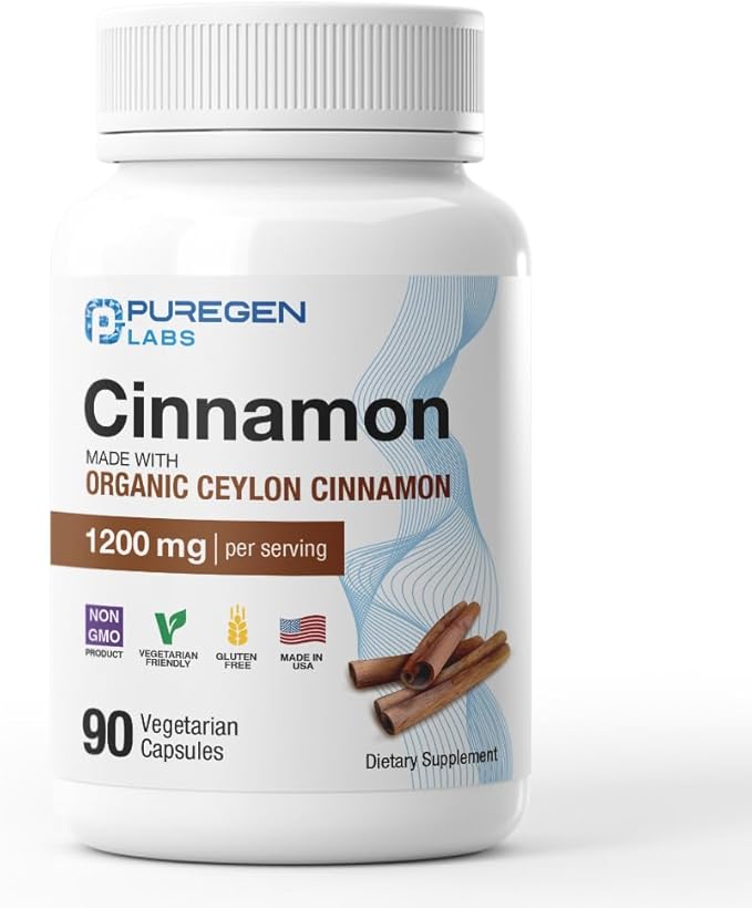 Puregen Labs Organic Cinnamon (Ceylon Cinnamon) 1,200mg Serving 90 Veggie Caps - No Harmful Additives | Non-GMO | Gluten-Free ??Made in USA