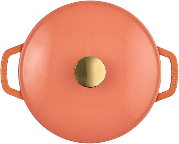 Milo by Kana 3.5-quart Enameled Cast Iron Dutch Oven with Lid | Premium Casserole Cooking Pot | Enamel Coating Inside and Out | Oven Safe and Dishwasher Friendly (Fresh Terracotta with Gold Knob)