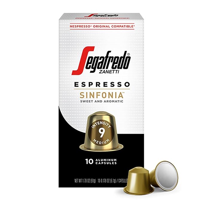 Segafredo Zanetti Espresso Capsules ??Aluminum Pods for Nespresso Original Machines ??Medium Roast Premium Espresso with a Sweet Aroma ??Subtle, Intensity 9 ??Sinfonia, 10 Count