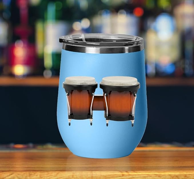 Bongos Wine Tumbler, Bongos Gift, 12oz Stainless Steel Wine Tumbler, Gifts For Him, For Her, For Boys, For Girls, Birthday, Christmas Gift idea (Light Blue)