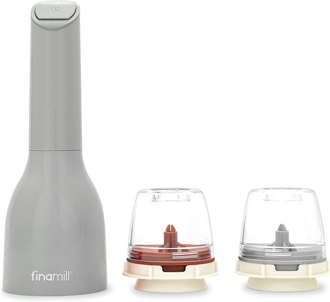 FinaMill Classic Battery Spice Mill ??Battery Operated Salt and Pepper Grinder Set, Includes 2 Interchangeable Spice Pods, Adjustable Coarseness, Ceramic Grinder, LED Light, Kitchen Gifts for Women