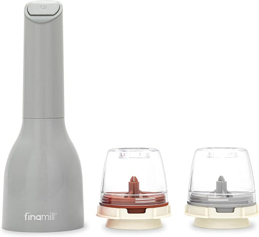 FinaMill Classic Battery Spice Mill ??Battery Operated Salt and Pepper Grinder Set, Includes 2 Interchangeable Spice Pods, Adjustable Coarseness, Ceramic Grinder, LED Light, Kitchen Gifts for Women