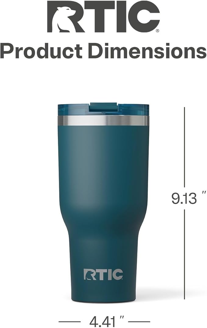 RTIC 40oz Essential Tumbler with Lid, Ceramic Lined, Insulated, Stainless Steel, Metal, Double Wall Vacuum-Insulation, Travel Cup for Iced Coffee, Tea, Hot and Cold Drink, Marine