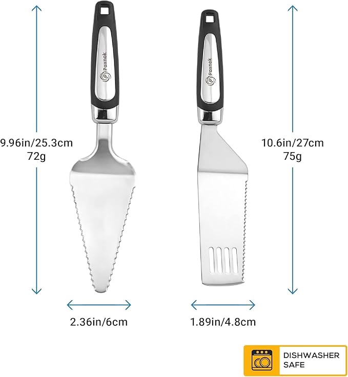 Pie Server & Cake Slicer Set with Gift Box Left Handed Friendly, Black Stainless Steel Set - Kitchen Essentials for Cutting & Serving Desserts, Lasagna-Great for Anniversary, Christmas - pie gadgets
