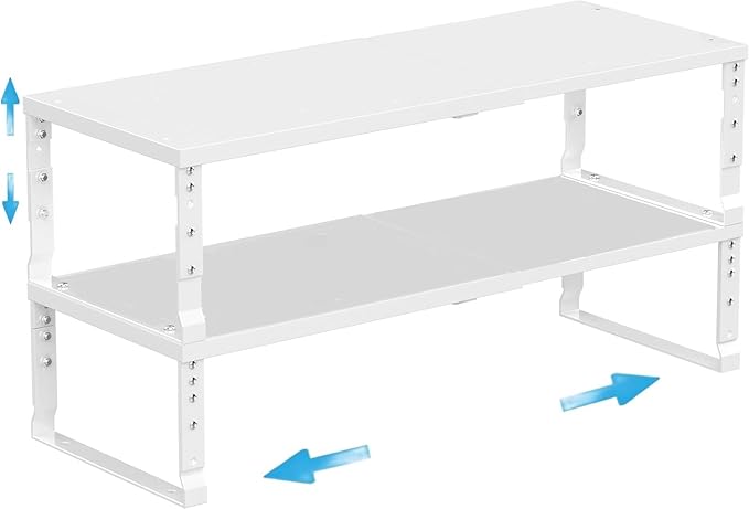 Expandable Spice Rack Organizion for Kitchen Cabinet, Seasoning,Bathroom Organizer Display Shelf, Stackable Multi-Purpose Shelves.Easy-to-Install竊?Packs/White,Medium