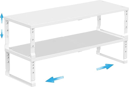 Expandable Spice Rack Organizion for Kitchen Cabinet, Seasoning,Bathroom Organizer Display Shelf, Stackable Multi-Purpose Shelves.Easy-to-Install竊?Packs/White,Large