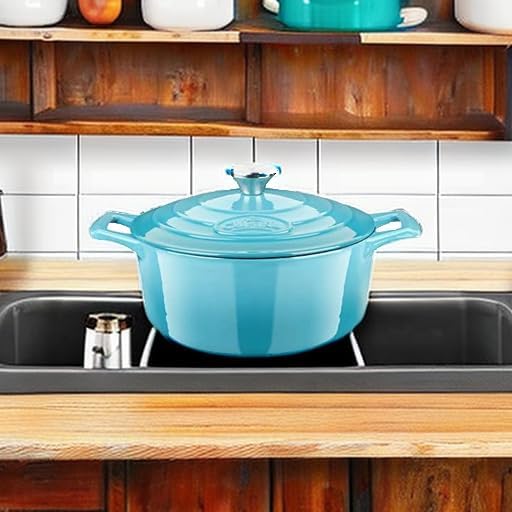 La Cuisine Enameled Cast Iron Dutch Oven Casserole Dish Pot with Lid, 2.1 QT 7.8" /20cm Dia. Internal Matte Black Enamel Coating, 2-tone Teal Enamel Exterior, Oven Safe up to 500째 F for bread baking