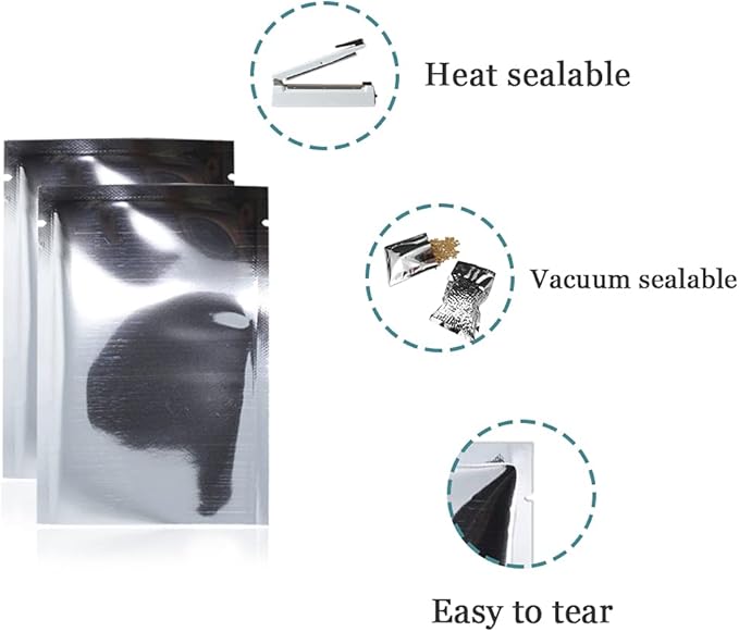 PABCK 500 Pack 2.75x3.9 inch (Inside Size 2.3x3.5 inch) Silver Foil Pouch Heat Seal Bulk Food Storage Bags Vacuum Sealer Wrapping