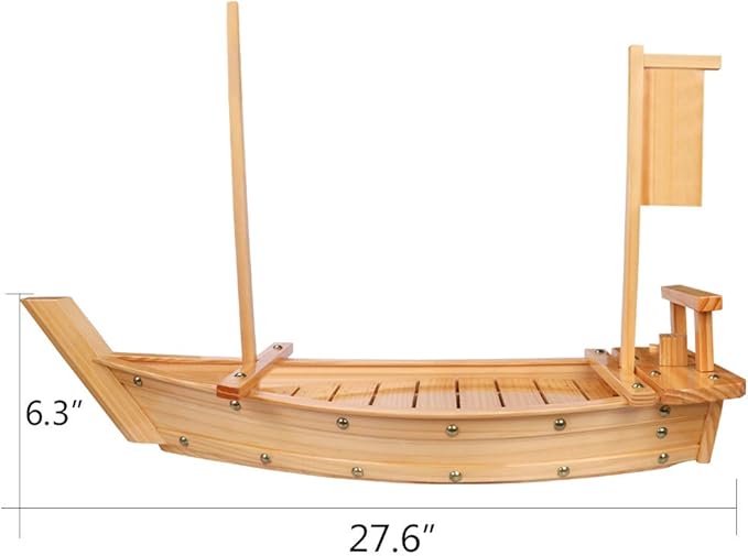 Kichgather 27.6??Wooden Sushi Serving Tray Boat Plate for Restaurant or Home
