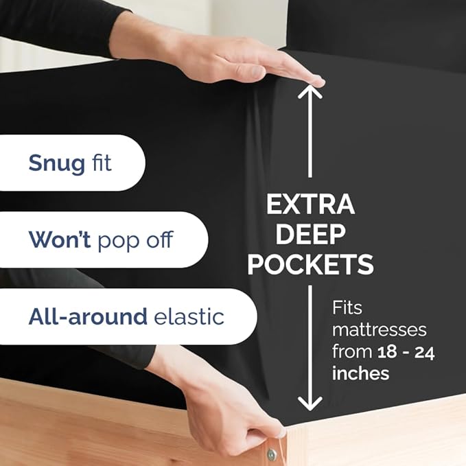 Extra Deep Pocket Full Sheets - 4 Piece Breathable & Cooling Bed Sheets - Hotel Luxury Bed Sheet Set - Soft, Wrinkle Free & Comfy - Easily Fits Extra Deep Mattresses - Deep Pocket Black Sheets Set