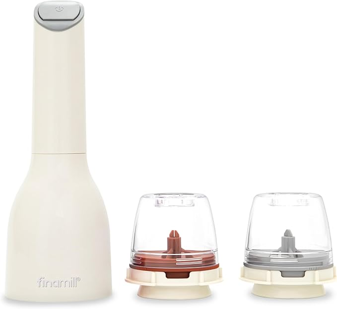 FinaMill Classic Battery Spice Mill ??Battery Operated Salt and Pepper Grinder Set, Includes 2 Interchangeable Spice Pods, Adjustable Coarseness, Ceramic Grinder, LED Light, Kitchen Gifts for Women