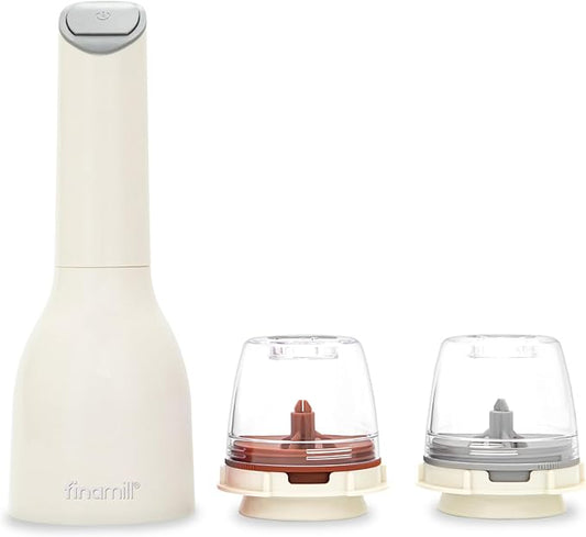 FinaMill Classic Battery Spice Mill ??Battery Operated Salt and Pepper Grinder Set, Includes 2 Interchangeable Spice Pods, Adjustable Coarseness, Ceramic Grinder, LED Light, Kitchen Gifts for Women