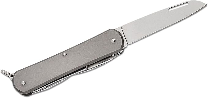 Fox Knives Vulpis FX-VP130-F4 Slipjoint Folding Knife 4-in-1 Multitool 2.17in Blade, Bottle Opener, Can Opener, Flat Head Screwdriver, Scissors - Compact Versatile Minimalist Pocket Knife (Titanium)