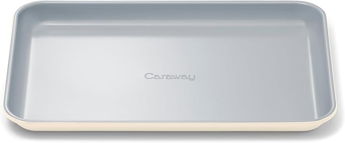 Caraway Nonstick Ceramic Small Baking Sheet (9x13?? ??Non-Toxic, PTFE & PFOA Free ??Oven Safe ??Aluminized Steel Core ??Mini Sheet Pan for Baking, Roasting & More - Cream