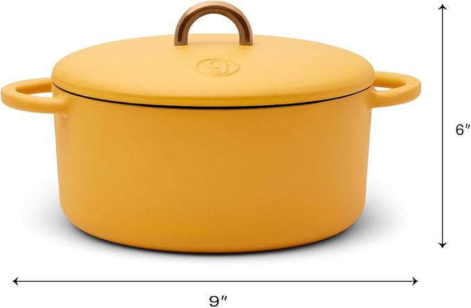 Great Jones Dutch Baby Dutch Oven with Lid (Mustard, 3.5-Quart) | Enameled Cast Iron, Round Shape | Safe for Stovetops & Ovens up to 500째F | Space-Saving & Dishwasher-Friendly | Small-Batch Cooking