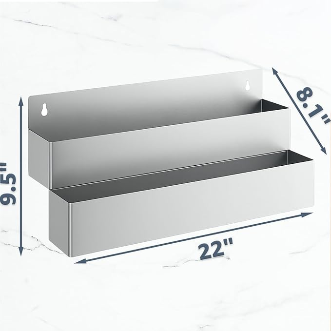 22" Stainless Steel Double Tier Speed Rail, Restaurant Bottle Holder, Liquor Rack, Drink Rail Shelf, Bar Organizer for Sauce, Syrup, Spice