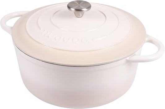Nuovva Enamelled Cast Iron Dutch Oven Pot with Lid 6.4 Quart Non Stick Casserole Pot ??Heavy Duty & Oven Safe up to 500째 F for Bread Baking, Braising, Stews, Roasting ??28cm Oyster