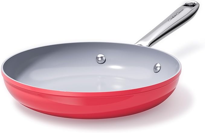 Nonstick Ceramic Frying Pan 10" Non Toxic Cooking Skillet for Eggs Pancakes & Stir Fry Even Heat Distribution PTFE/PFOA/PFAS Free Oven Safe Up to 500째F All Cooktops Compatible, Fusion Red