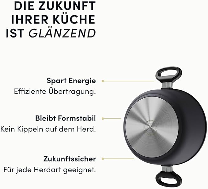 Hoffmann Stoniq Saucepan Hand-Cast Made in Germany, IQ-SHIELD Non-Stick Coating, PFAS-Free, Suitable for Induction Cookers, Casserole Pot, Cast Aluminium with Stainless Steel (with Lid,9.5"(121.7oz))