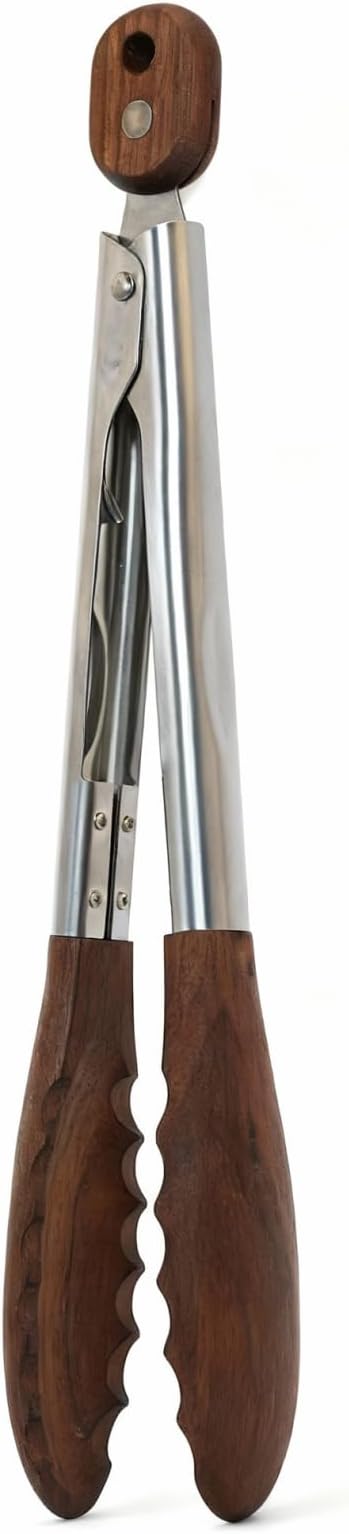 Kitchen Wooden Tongs for Cooking - Nonstick Kitchen Salad Tongs for Serving Food, Grilling, Cooking, BBQ and Tossing Salad - Made of Natural Walnut Wood, Size 12-inch