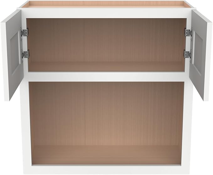 Solid Wood RTA Wall Microwave Cabinet with Open Shelves ??Shaker Style, Space-Saving Kitchen Pantry Storage, Durable and Versatile Wall-Mounted Organizer (SK-Origami White, 30" W x 24" D x 36" H)
