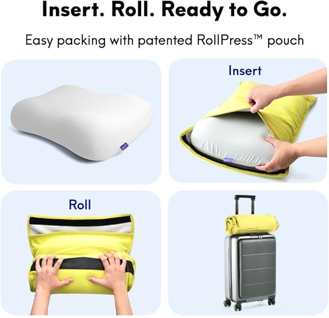 Cushion Lab Travel Deep Sleep Pillow ??Compact Memory Foam Neck Pillow for Sleeping, Portable Pillow for Hotels, Camping, Side & Back Sleepers, On-The-Go ??Spark