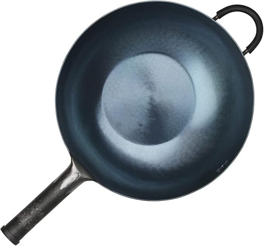 ?삡툒??ZhenSanHuan HandHammered Iron Wok Flat Bottom Induction Suitable (32CM Iron Handle with Help)