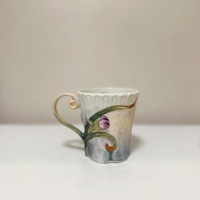 Ceramic Tea Cup and Saucer Set 竊?OZ 3D Hand-painted Hummingbird and Flower Coffee Mug竊똆ift for Women