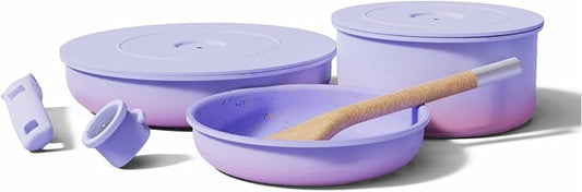 Ombr챕 Titanium Ceramic Cookware Set Non Toxic ??8 Pcs Non Stick Pots and Pans Set with Removable Handles, Magnetic Lid & Wooden Spatula for Cooking ??Oven & Dishwasher Safe (Lavender)