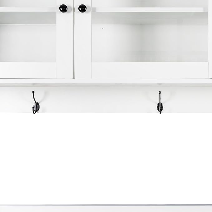 63" W Large Kitchen Hutch Cabinet, Freestanding Pantry Storage Cabinet with Hutch, 4 Doors 4 Drawers & Microwave Shelf, Buffet Sideboard Cupboard for Dining Room Kitchenette, White