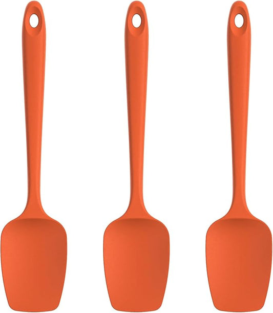 U-Taste Silicone Spoon Spatula Set, 600쨘F High Heat Resistant Food Grade Flexible Rubber Scraper, Integrated Cooking Mixing Baking Kitchen Utensils Set of 3 for Nonstick Cookware (Orange)