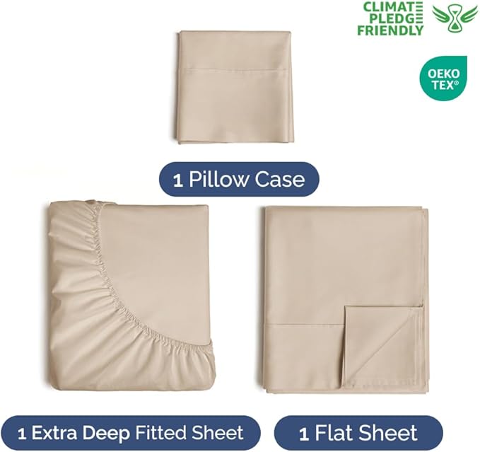 Extra Deep Pocket Twin Sheets - 3 Piece Breathable & Cooling Bed Sheets - Hotel Luxury Bed Sheet Set - Soft, Wrinkle Free & Comfy - Easily Fits Extra Deep Mattresses - Deep Pocket Wheat Sheets Set
