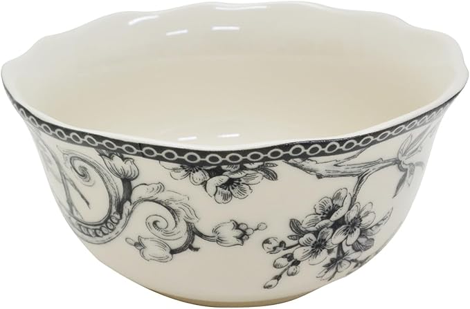 222 Fifth Adelaide 16-Piece Casual Grey Porcelain Dinnerware Set ??Service for 4, Classic Toile Bird & Floral Design, Microwave & Dishwasher Safe, for Everyday Dining & Entertainment