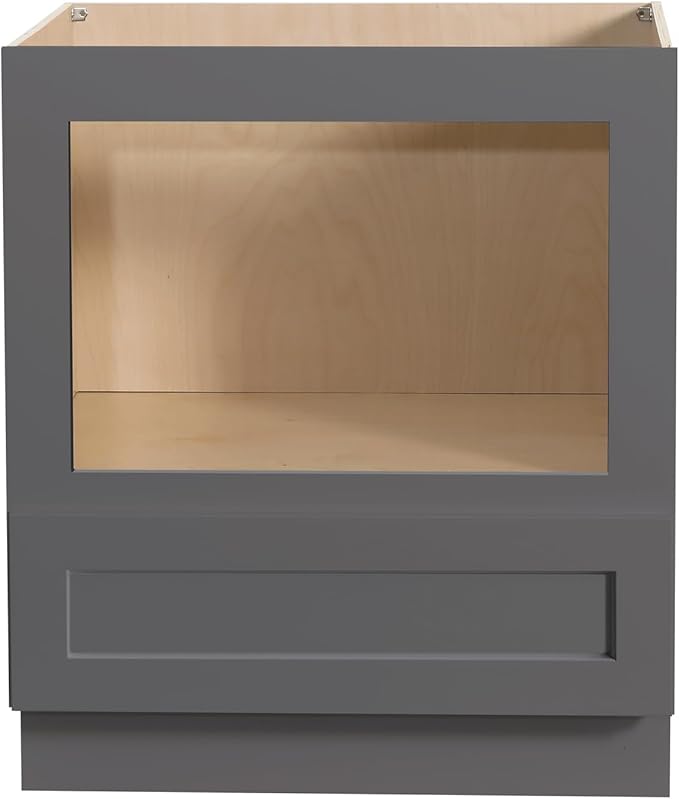 Solid Wood RTA 30" Microwave Base Cabinet,Kitchen Oven Cabinet - with 1 Full Overlay Drawer (Frame Dimension: 24''W*16''H) (Pebble Grey, 30" Width x 24" Depth x 34 1/2" Height)