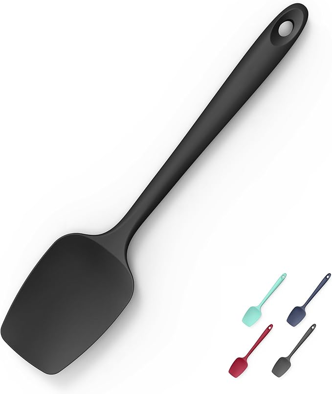 Heat Resistant Silicone Spoon Spatula, Doosu 600째F High Temp Flexible Cooking Spoons Kitchen Rubber Spoonula Scratch-Proof for Mixing Stirring Scraping Serving Non-Stick Cookware (11.4in, Black)