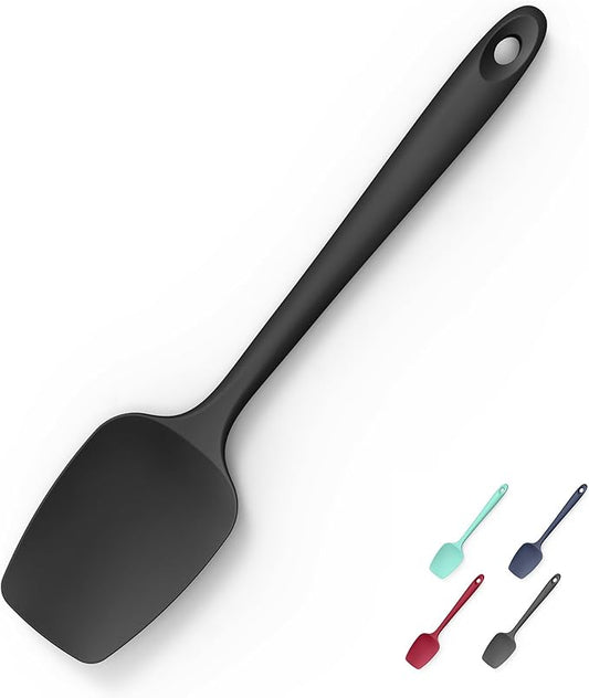 Heat Resistant Silicone Spoon Spatula, Doosu 600째F High Temp Flexible Cooking Spoons Kitchen Rubber Spoonula Scratch-Proof for Mixing Stirring Scraping Serving Non-Stick Cookware (11.4in, Black)