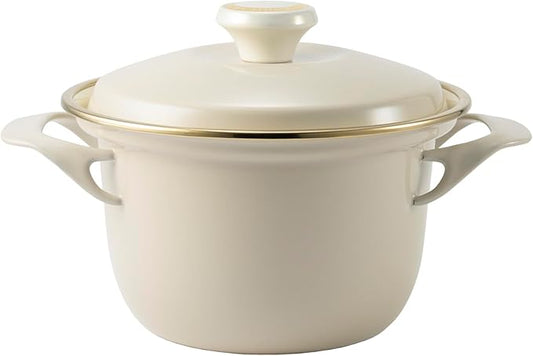 FUJIHORO JAPAN EX Series Cocotte EX-16C (Greige), Enamel Kitchenware, PFAS-free, Japanese Design & Craftmanship
