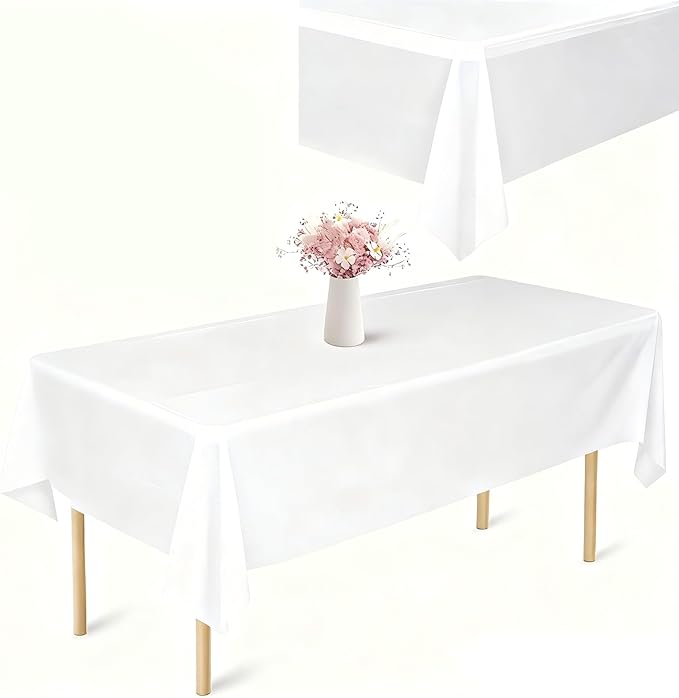 TWINPRET Rectangle Tablecloth 60 x 84 Inch, White Waterproof Washable Polyester Table Cloth - Stain & Oil Resistant Rectangular Table Cover for Outdoor, Indoor, Banquet & Party (Fits 4 Foot Tables)
