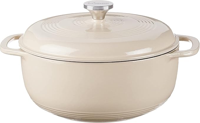 Lodge 3 Quart Enameled Cast Iron Dutch Oven with Lid ??Dual Handles ??Oven Safe up to 500째 F or on Stovetop - Use to Marinate, Cook, Bake, Refrigerate and Serve ??Sandalwood