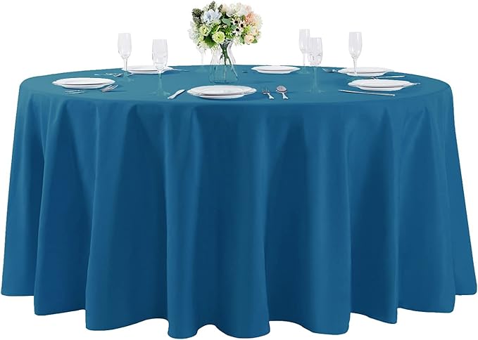 Cupuamon 132 inch Round Tablecloth Washable Polyester Table Cloth Decorative Table Cover for Wedding Party Dining Banquet（132 inch, Mediterranean Blue）