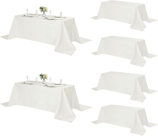Fokitut 6 Pack Rectangle Tablecloth, 90x156 Inch, Stain Resistant and Wrinkle Polyester Table Cloth, Fabric Table Cover for Kitchen Dining, Wedding, Party, Holiday Dinner-Ivory