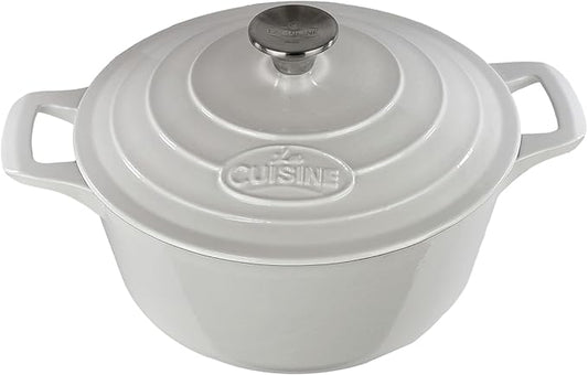 La Cuisine Enameled Cast Iron Dutch Oven Casserole Dish Pot with Lid 5 QT 10.3" /26cm Cream White Enamel Coating Interior, White Enamel Coating Exterior, Oven Safe up to 500째 F