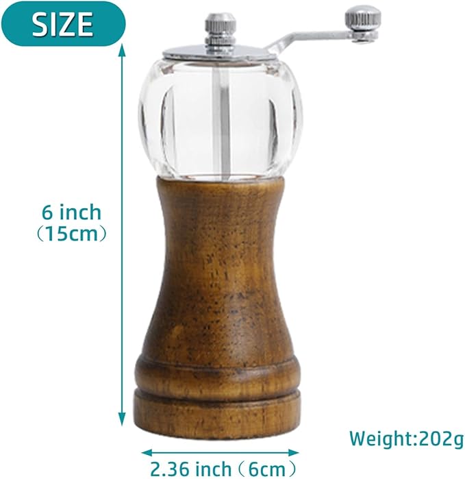 Pepper Mills, Classical Roast Black Manual Pepper Grinder Set竊똇and Shake Salt Mill竊똓etro Style Wood竊?Acrylic竊똂eramic Blades竊똌etal Handle, Enjoy Fresh Pepper (Walnut color 1pcs-6in)